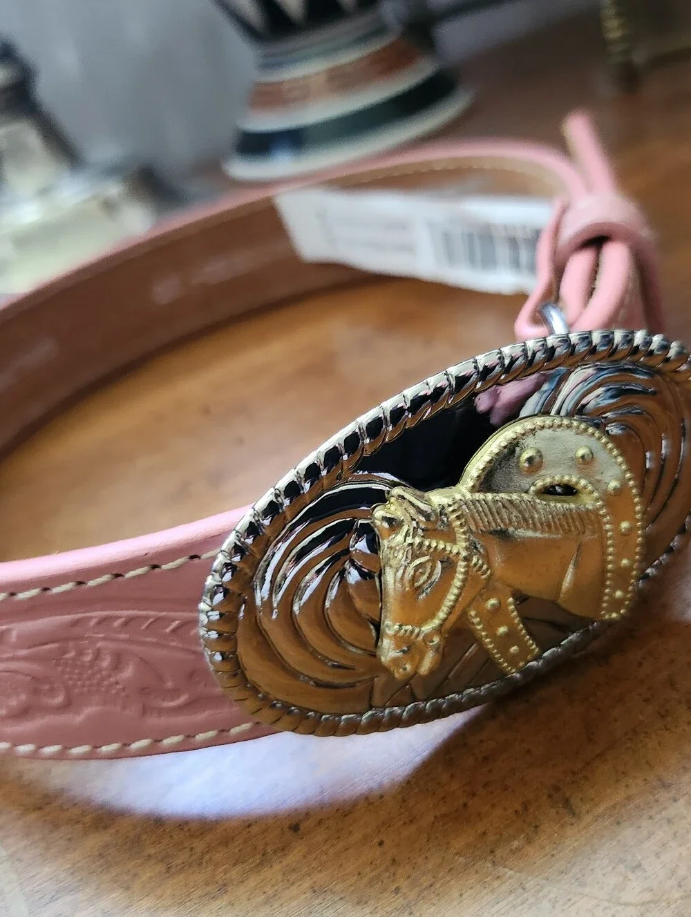 Nocona Pink Leather Girls Belt with Gold Horse Head Buckle